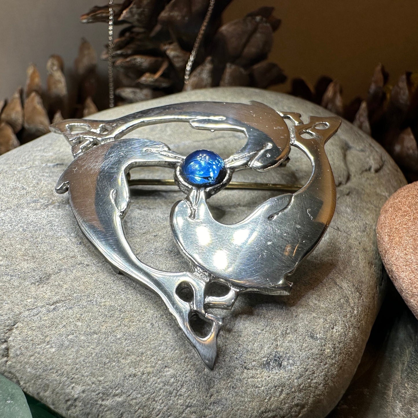 Dolphin Brooch, Celtic Jewelry, Beach Jewelry, Fish Necklace, Sister Gift, Friendship Gift, Nautical Jewelry, Sea Jewelry, Wife Gift