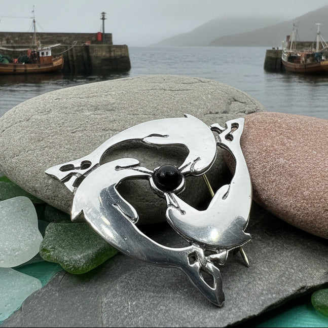Dolphin Brooch, Celtic Jewelry, Beach Jewelry, Fish Necklace, Sister Gift, Friendship Gift, Nautical Jewelry, Sea Jewelry, Wife Gift