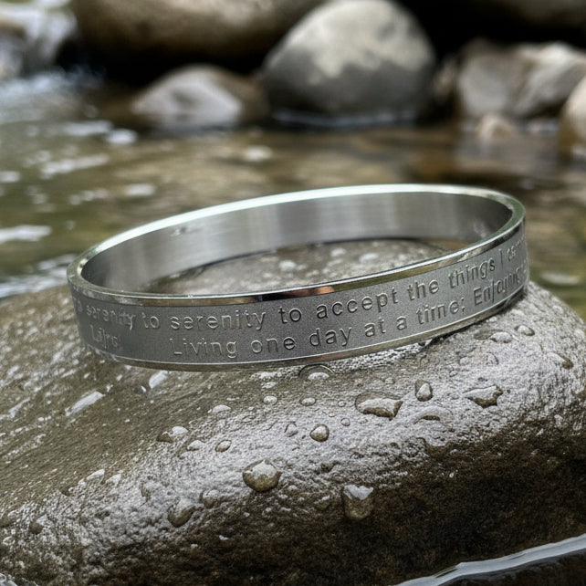 Serenity Prayer Bracelet, Christian Jewelry, Recovery Cross Gift, Sponsor Gift, Bangle Bracelet, Religious Prayer, AA Gift, Encouragement