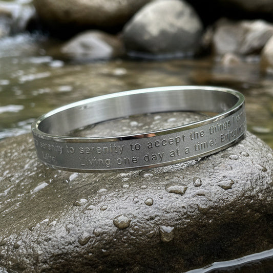 Serenity Prayer Bracelet, Christian Jewelry, Recovery Cross Gift, Sponsor Gift, Bangle Bracelet, Religious Prayer, AA Gift, Encouragement