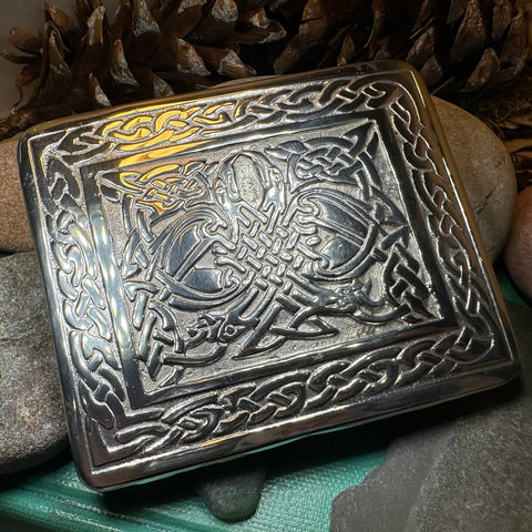 Load image into Gallery viewer, Celtic Kilt Belt Buckle, Scottish Belt Buckle, Pewter Buckle, Large Belt Buckle, Men's Celtic Gift, Irish Gift, Celtic Knot Buckle, Bagpiper
