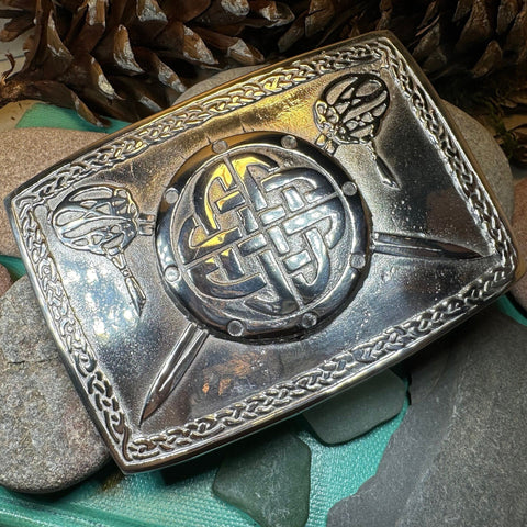 Load image into Gallery viewer, Celtic Kilt Belt Buckle, Scottish Belt Buckle, Pewter Buckle, Large Belt Buckle, Men's Celtic Gift, Irish Gift, Celtic Knot Buckle, Bagpiper
