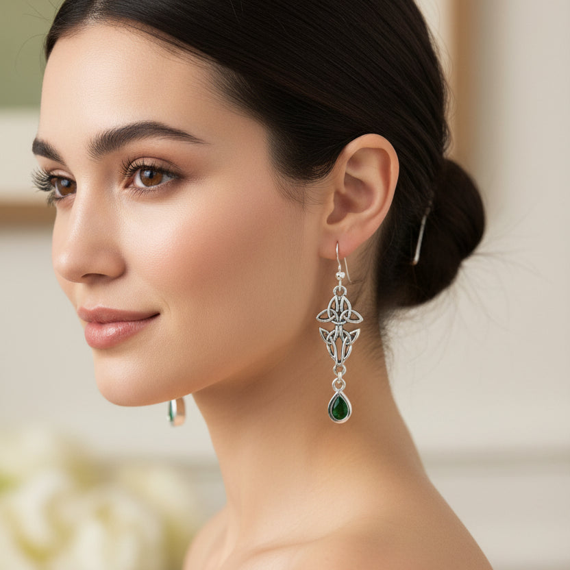 Artisan Long Trinity Knot Earrings in Sterling Silver — view 2