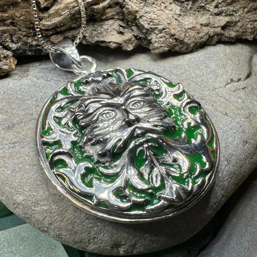 Black Forest Green Man Necklace in Sterling Silver
