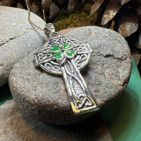 Load image into Gallery viewer, Celtic Cross Necklace, Celtic Jewelry, Irish Jewelry, Shamrock Cross Necklace, Irish Cross, Clover Jewelry, Ireland Jewelry, Confirmation

