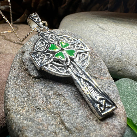 Load image into Gallery viewer, Celtic Cross Necklace, Celtic Jewelry, Irish Jewelry, Shamrock Cross Necklace, Irish Cross, Clover Jewelry, Ireland Jewelry, Confirmation
