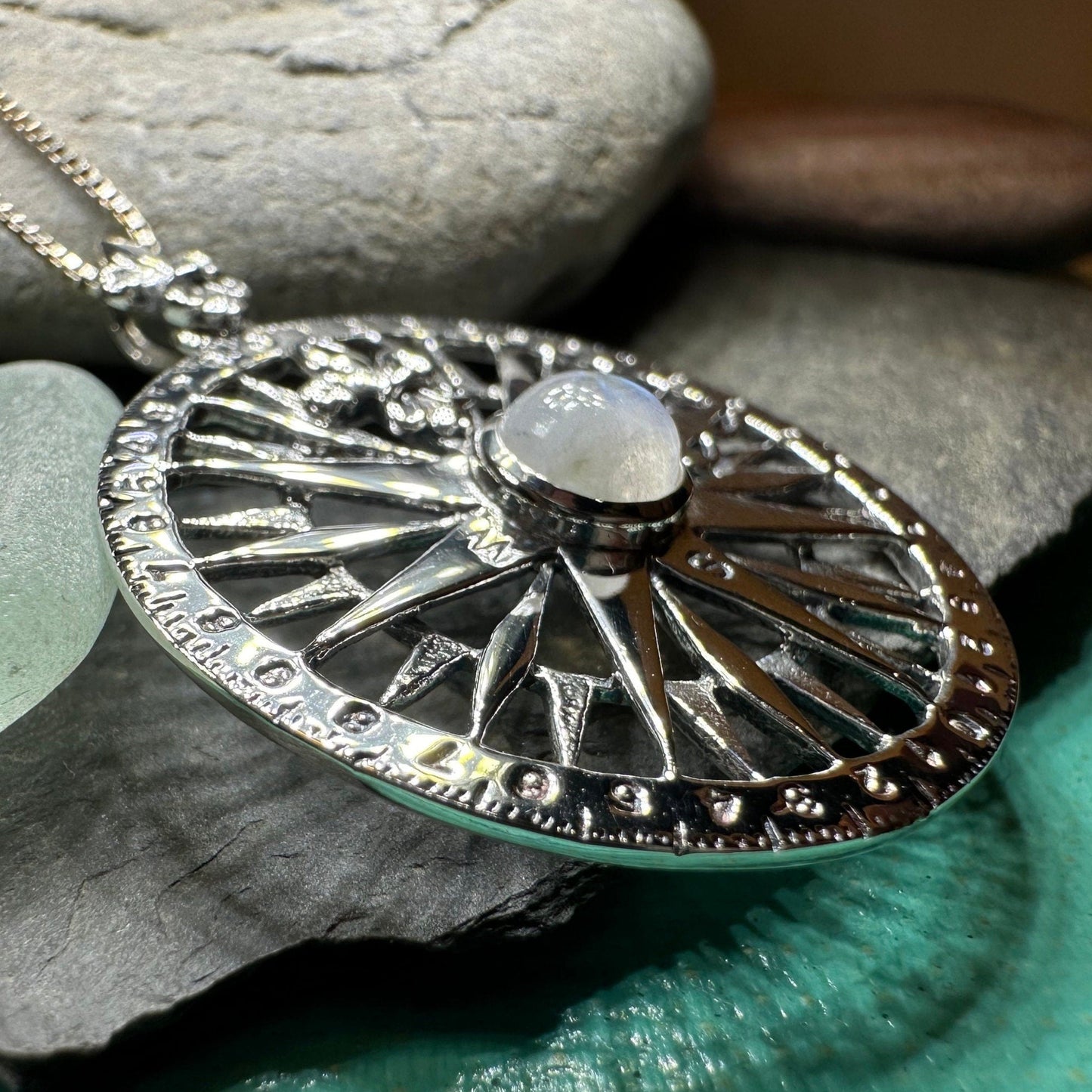 Compass Necklace, Celtic Pendant, Elven Star Jewelry, Moonstone, Anniversary Gift, Outlander Jewelry, Fluer De Lis Jewelry, True North