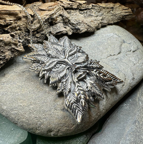 Load image into Gallery viewer, Green Man Necklace, Celtic Jewelry, Large Pagan Pendant, Irish Jewelry, Nature Jewelry, Wiccan Jewelry, Nature Lover Gift, God of the Forest
