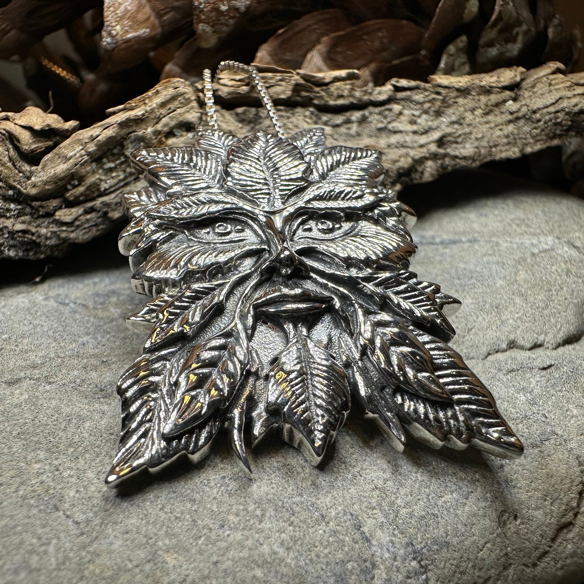 Green Man Necklace, Celtic Jewelry, Large Pagan Pendant, Irish Jewelry, Nature Jewelry, Wiccan Jewelry, Nature Lover Gift, God of the Forest