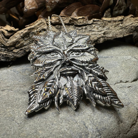 Load image into Gallery viewer, Green Man Necklace, Celtic Jewelry, Large Pagan Pendant, Irish Jewelry, Nature Jewelry, Wiccan Jewelry, Nature Lover Gift, God of the Forest
