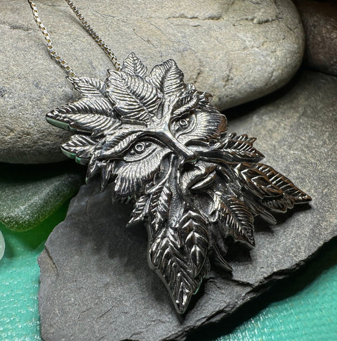 Load image into Gallery viewer, Green Man Necklace, Celtic Jewelry, Large Pagan Pendant, Irish Jewelry, Nature Jewelry, Wiccan Jewelry, Nature Lover Gift, God of the Forest
