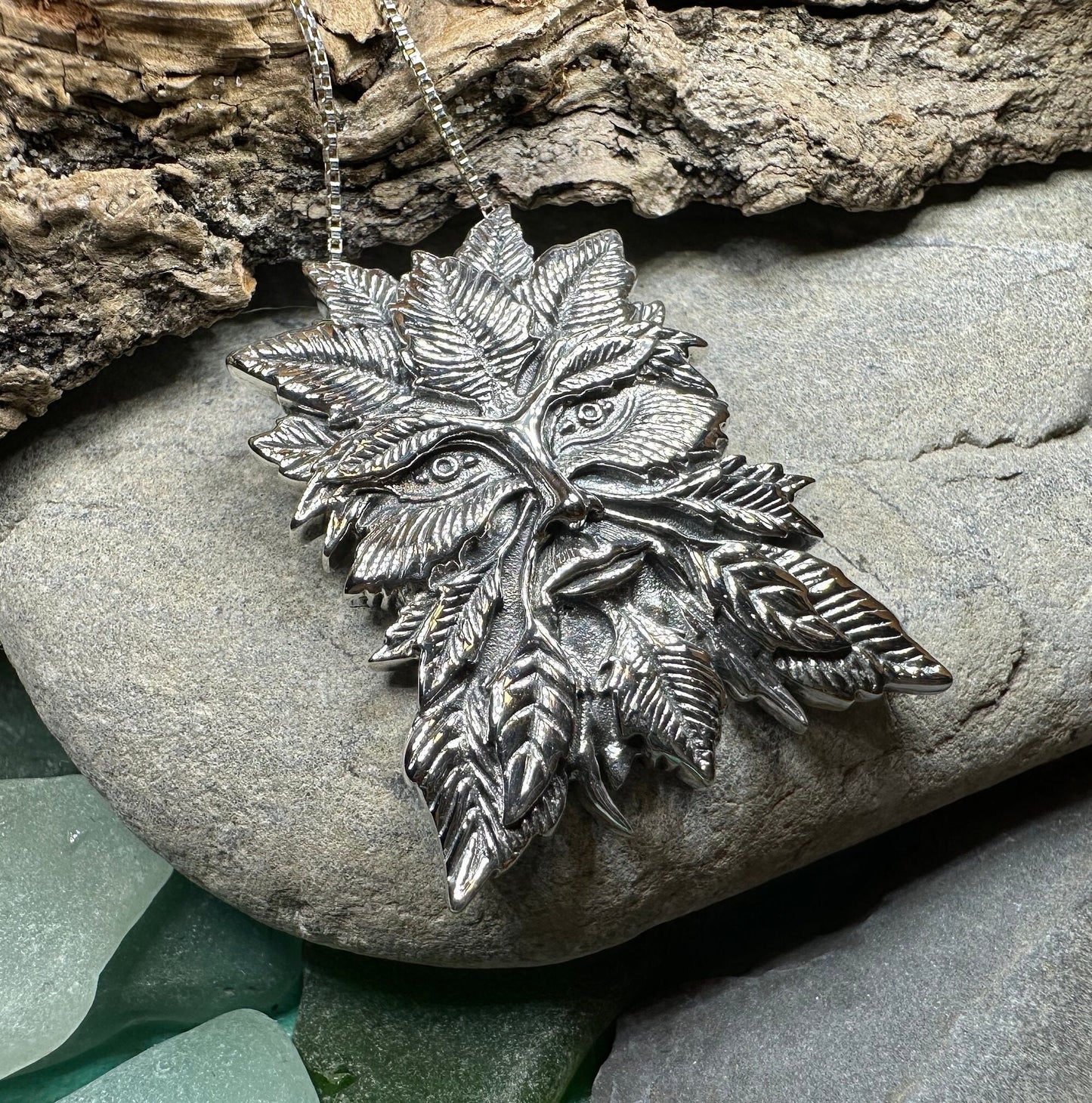 Green Man Necklace, Celtic Jewelry, Large Pagan Pendant, Irish Jewelry, Nature Jewelry, Wiccan Jewelry, Nature Lover Gift, God of the Forest