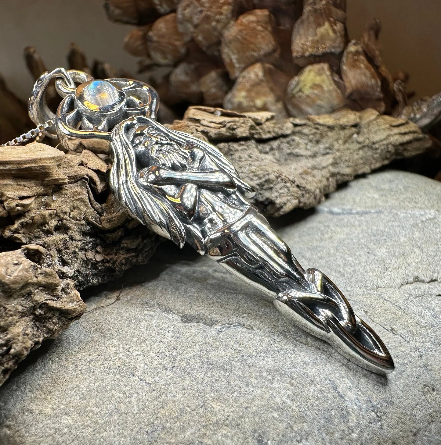 Cernunnos Moonstone Necklace in Sterling Silver