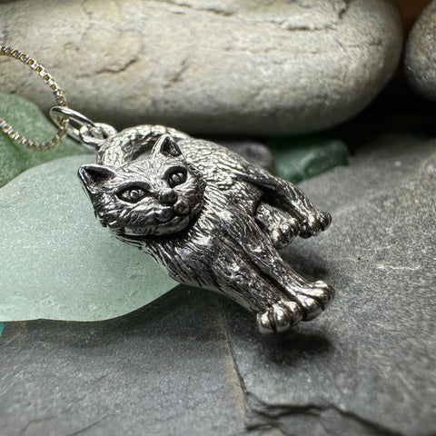 Load image into Gallery viewer, Cat Necklace, Cat Lover Gift, Nature Necklace, Cat Mom, Moveable Cat, Silver Cat Pendant, Best Friend Gift, Gift for Her, Animal Jewelry

