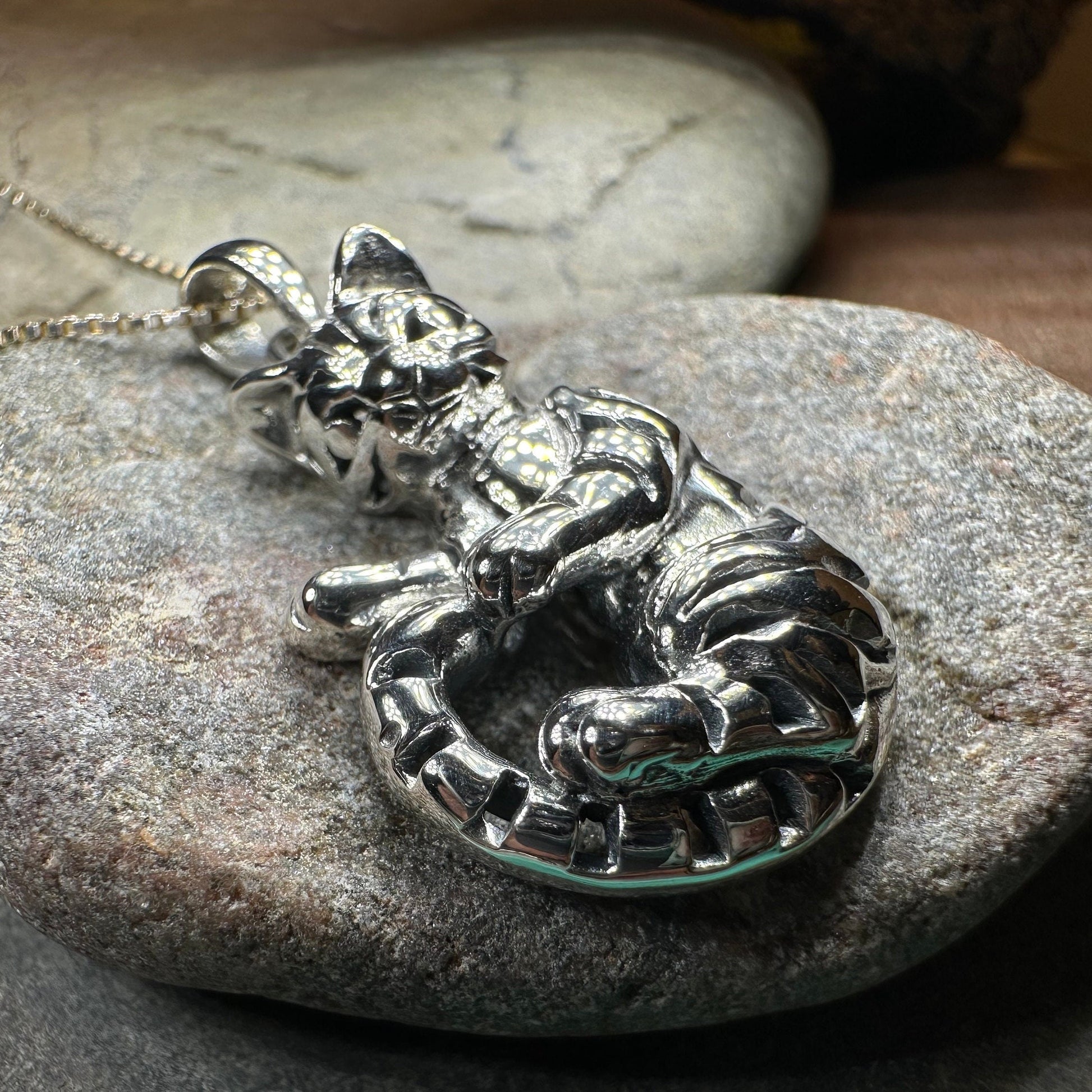 Playful Tabby Cat Necklace in Sterling Silver — view 7