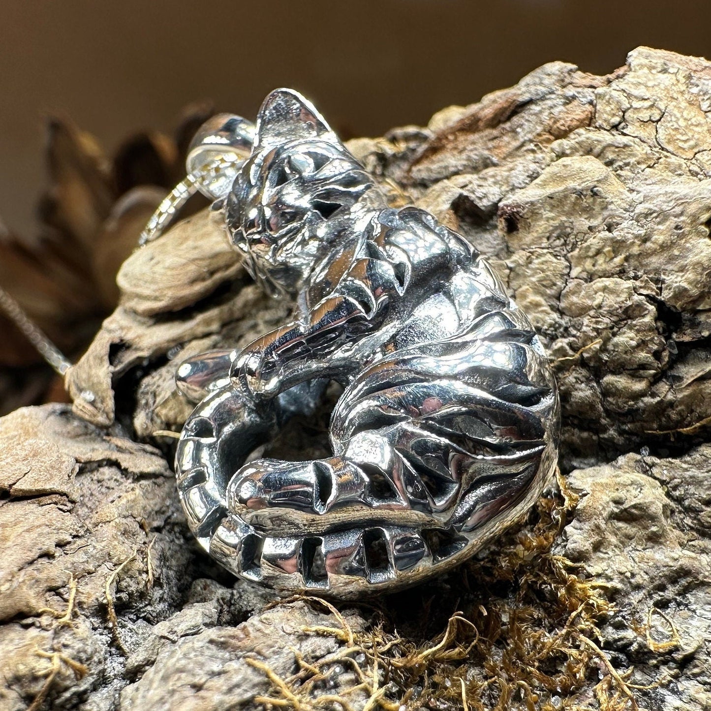 Playful Tabby Cat Necklace in Sterling Silver — view 8
