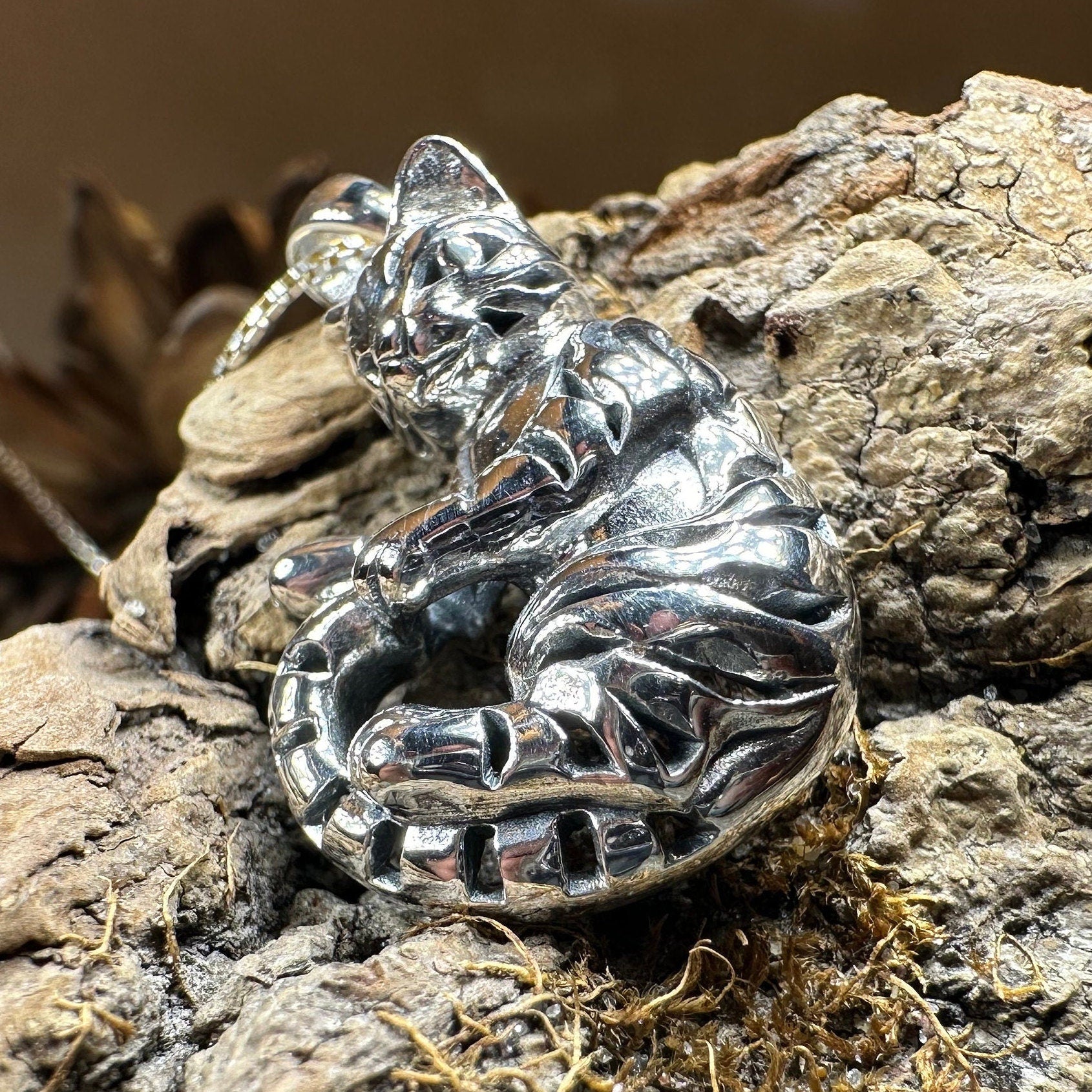 Playful Tabby Cat Necklace in Sterling Silver — view 8