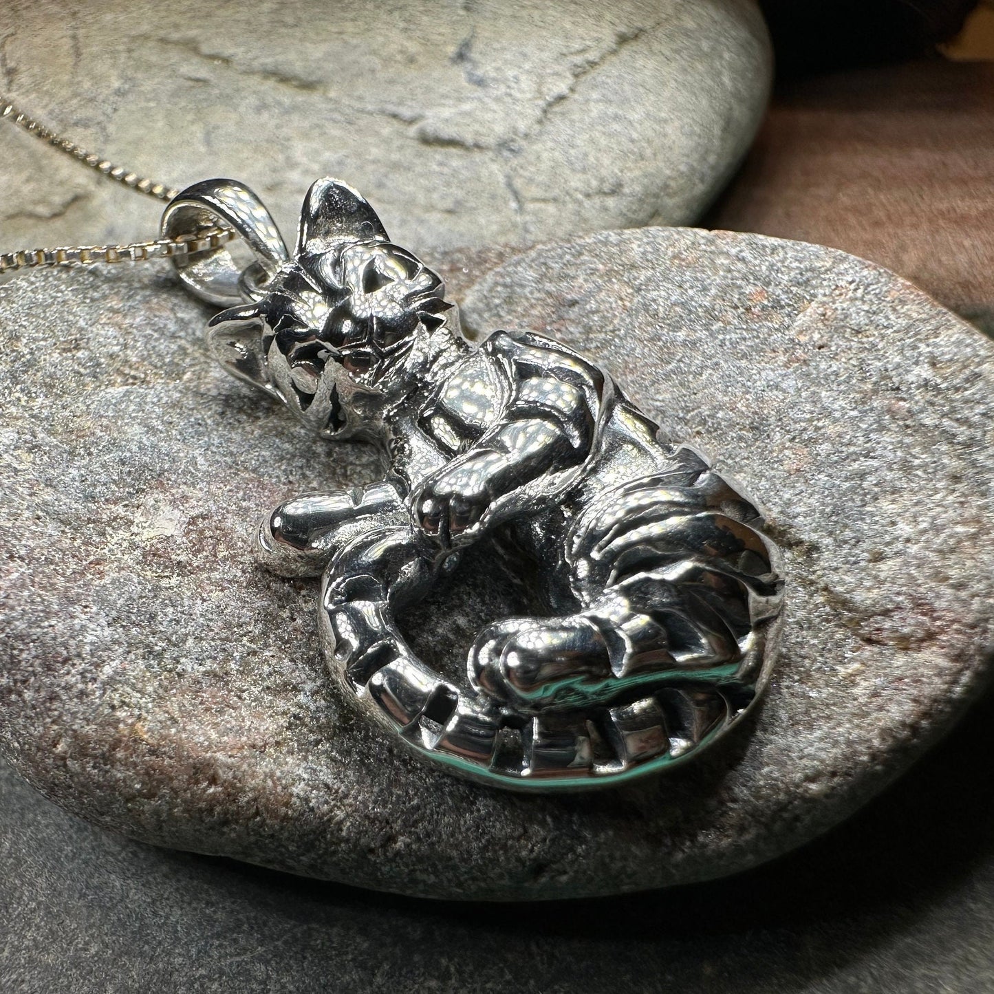 Playful Tabby Cat Necklace in Sterling Silver — view 9