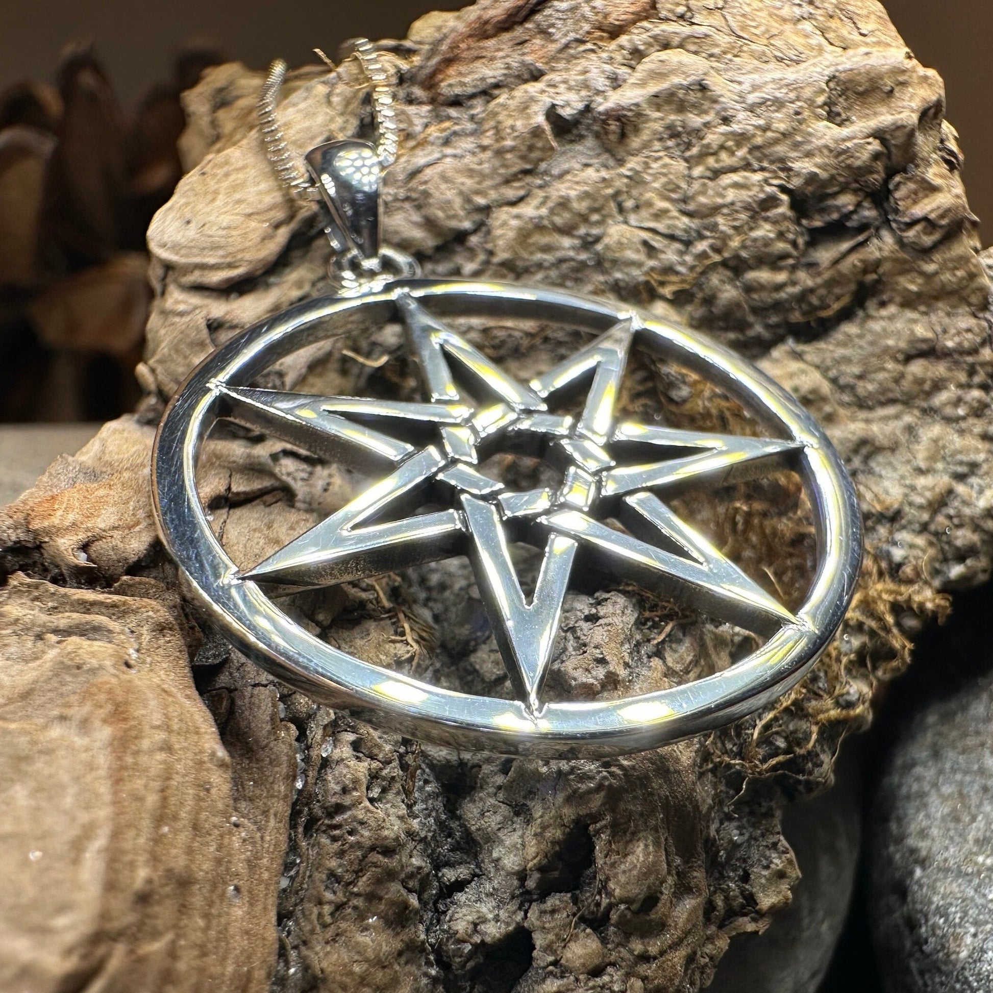 Seven Pointed Elven Star Necklace in Sterling Silver — view 8