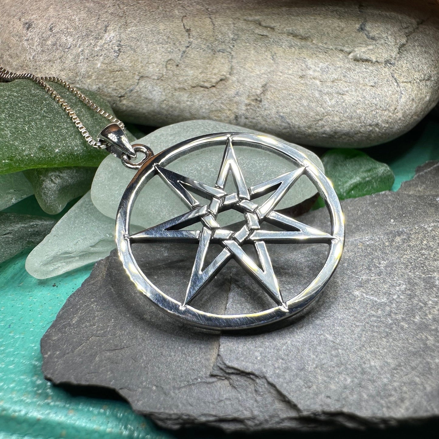 Seven Pointed Elven Star Necklace in Sterling Silver — view 6
