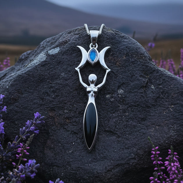 Goddess Necklace, Danu Pendant, Celtic Jewelry, Anniversary Gift, Celestial Jewelry, Moonstone Necklace, Irish Jewelry, Mom Gift, Wife Gift
