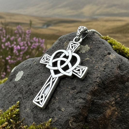 Celtic Cross Necklace, Irish Jewelry, Celtic Heart Pendant, Trinity Knot Pendant, Scotland Jewelry, First Communion Gift, Confirmation Gift