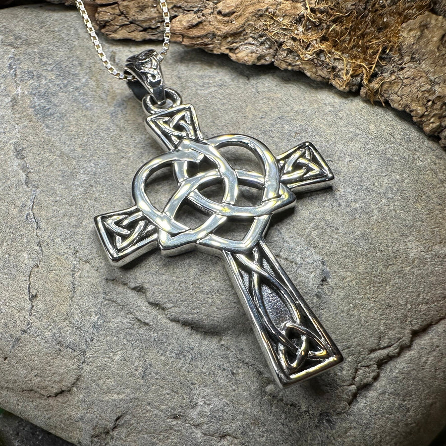 Celtic Cross Necklace, Irish Jewelry, Celtic Heart Pendant, Trinity Knot Pendant, Scotland Jewelry, First Communion Gift, Confirmation Gift