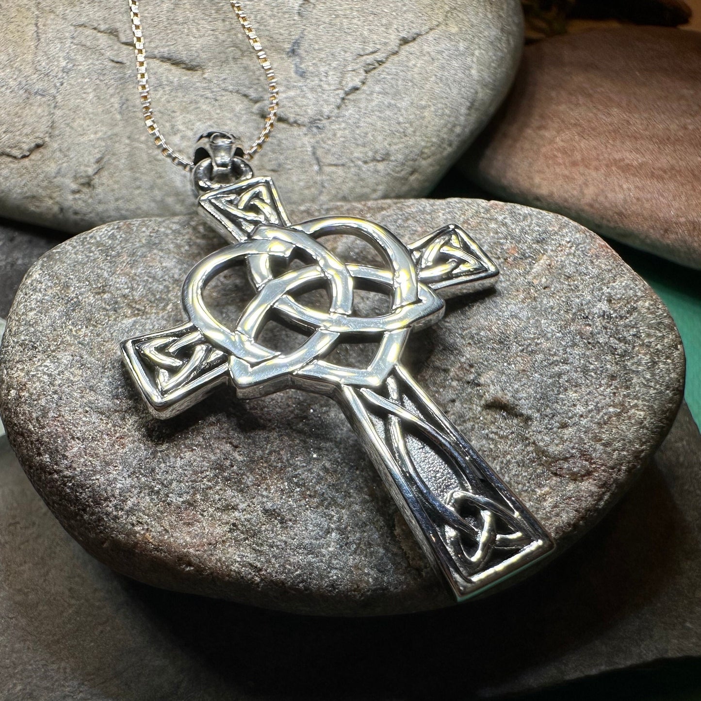 Celtic Cross Necklace, Irish Jewelry, Celtic Heart Pendant, Trinity Knot Pendant, Scotland Jewelry, First Communion Gift, Confirmation Gift