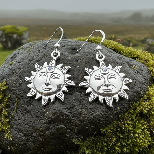 Sun Earrings, Celtic Jewelry, Moonstone Dangle Earrings, Celestial Jewelry, Wiccan Jewelry, Mom Gift, Sun Jewelry, Pagan Jewelry, Beach