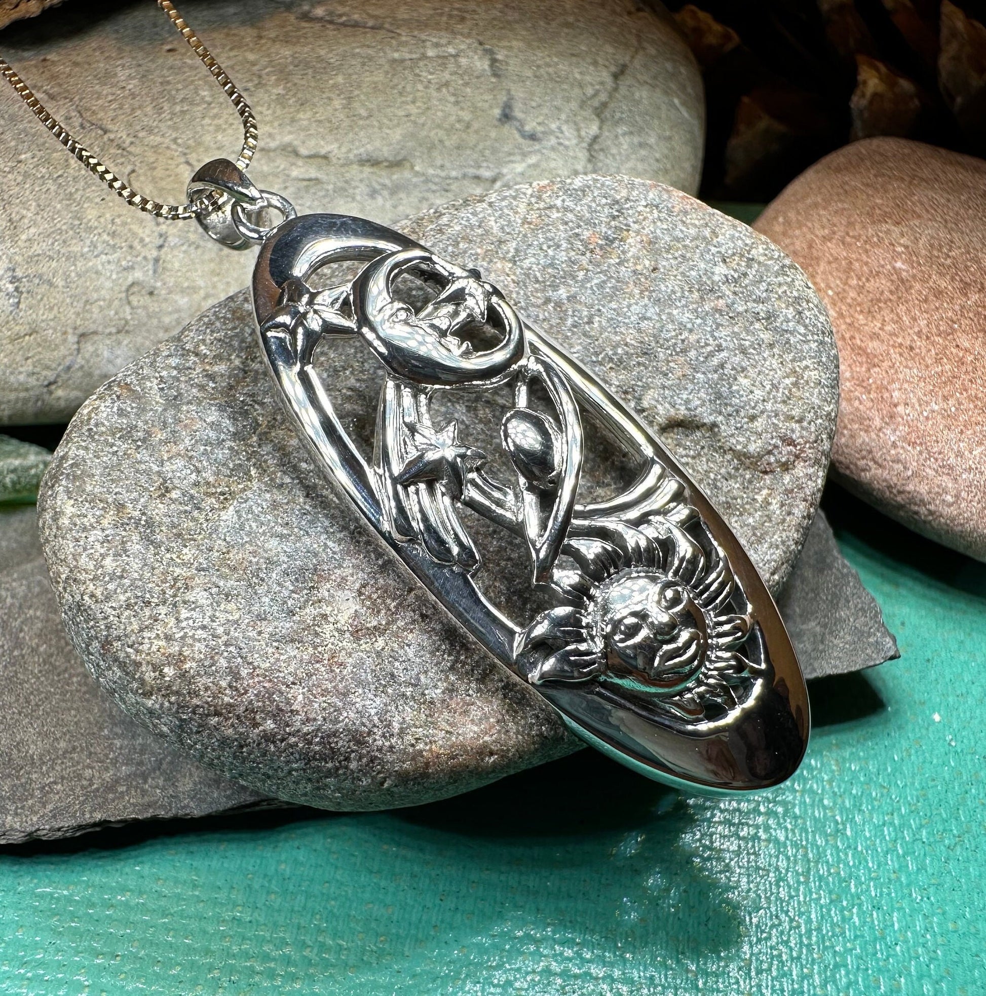 Galaxy Necklace, Moon Necklace, Celestial Jewelry, Sun Pendant, Celtic Jewelry, Anniversary Gift, Wiccan Jewelry, Pagan Necklace, Science