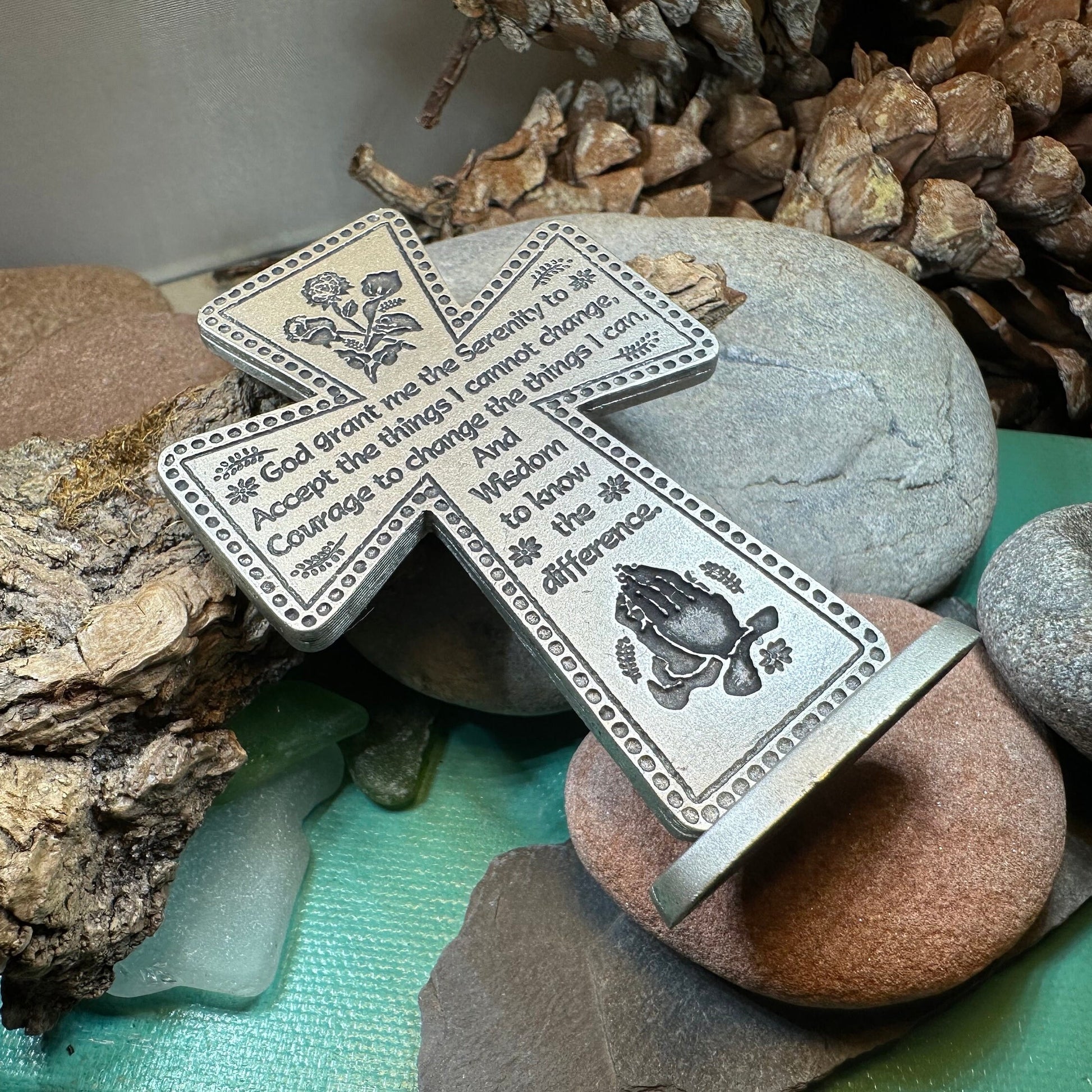 Serenity Prayer Standing Cross, Christian Gift, Pewter Celtic Cross, Blessing Gift, Recovery Religious Prayer, AA Sobriety Anniversary Gift