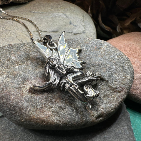 Load image into Gallery viewer, Fairy Necklace, Celtic Jewelry, Mushroom Pendant, Anniversary Gift, Irish Jewelry, Pixie Jewelry, Wife Gift, Fantasy Gift, Silver Butterfly
