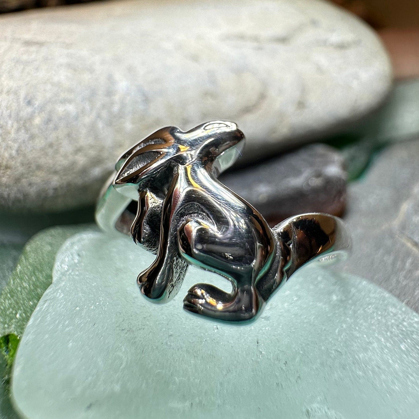 Rabbit Ring, Hare Ring, Animal Jewelry, Mystical Jewelry, Bunny Jewelry, Celtic Ring, White Hare Ring, Irish Gift, Mom Gift, Goddess Ring