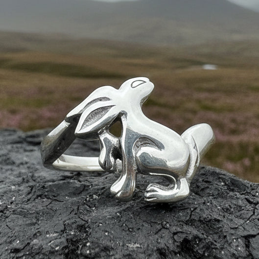 Rabbit Ring, Hare Ring, Animal Jewelry, Mystical Jewelry, Bunny Jewelry, Celtic Ring, White Hare Ring, Irish Gift, Mom Gift, Goddess Ring