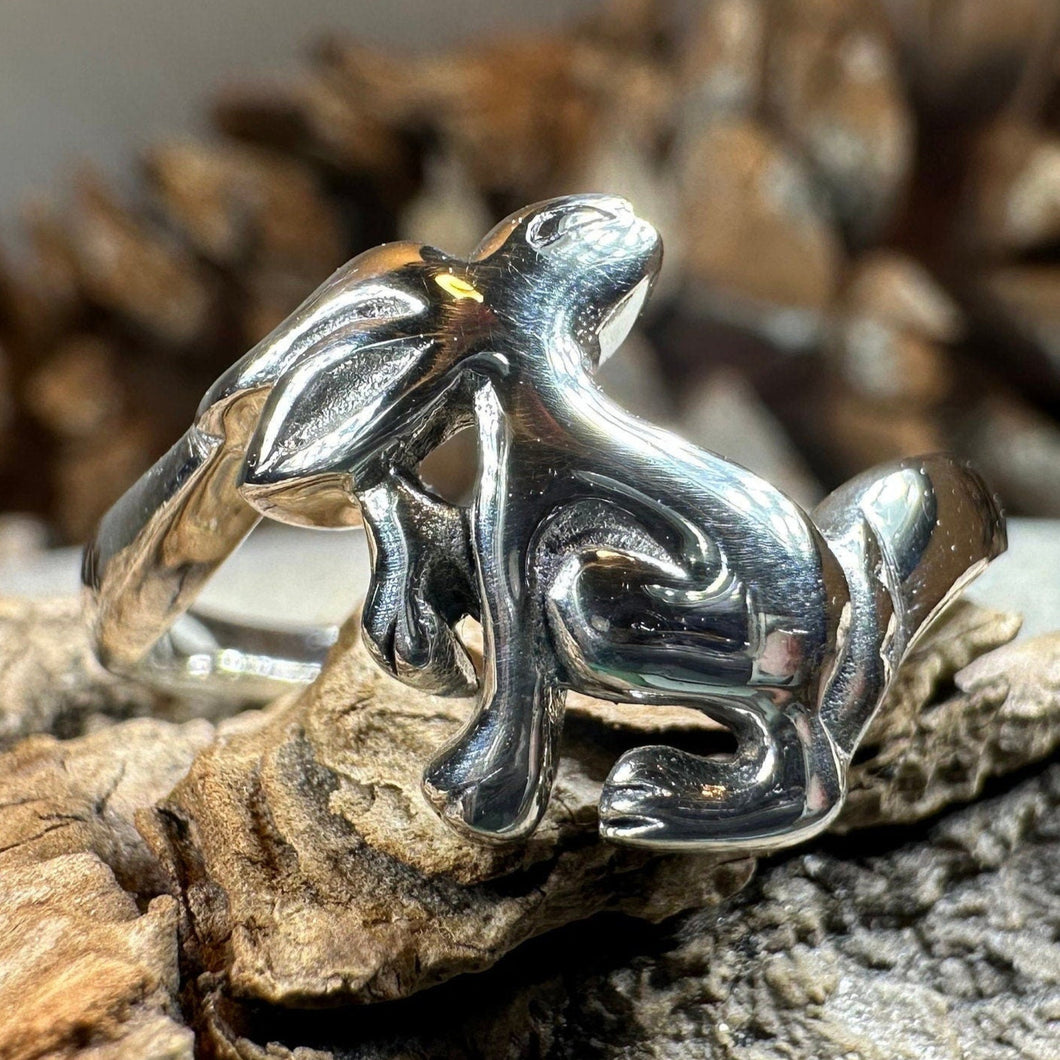 Rabbit Ring, Hare Ring, Animal Jewelry, Mystical Jewelry, Bunny Jewelry, Celtic Ring, White Hare Ring, Irish Gift, Mom Gift, Goddess Ring