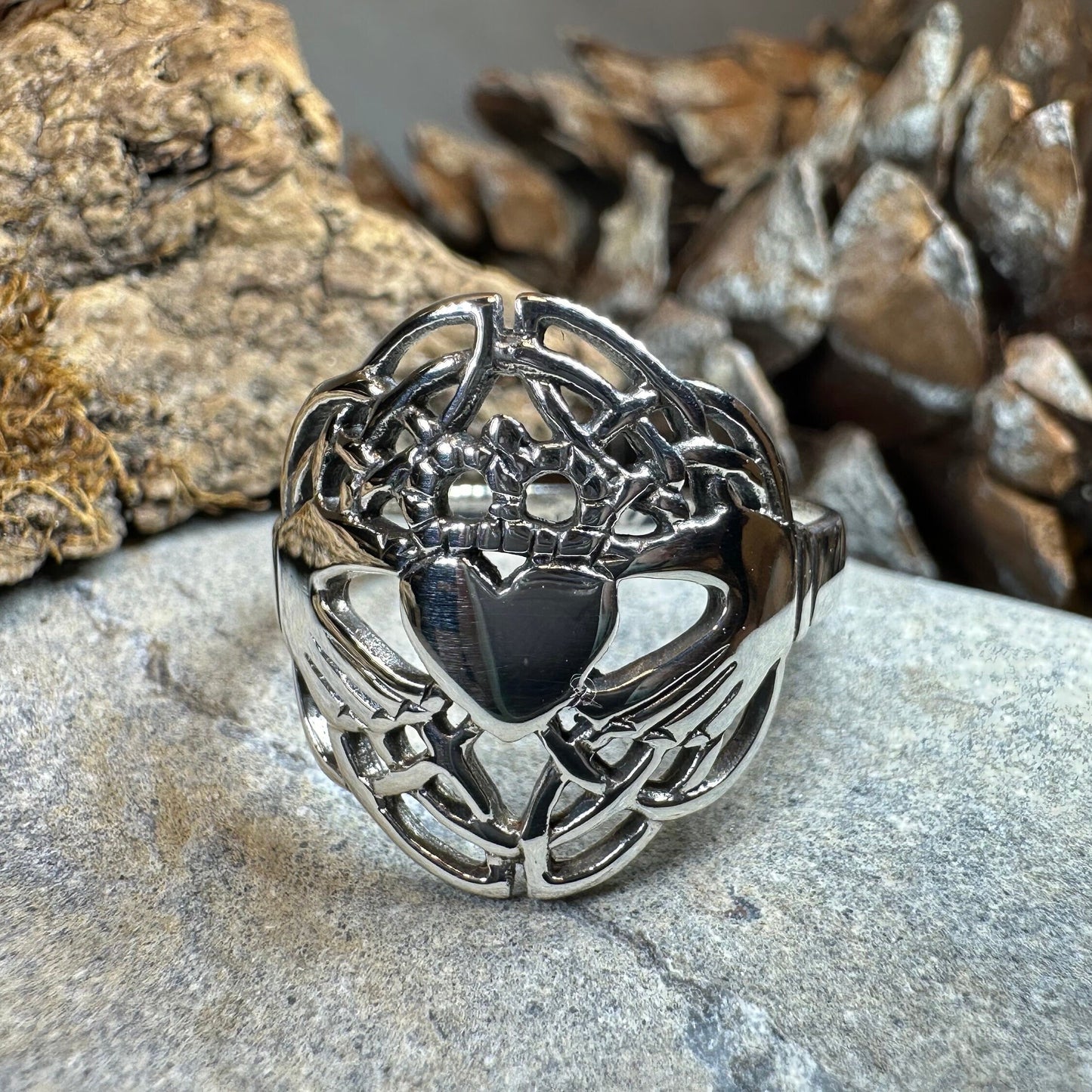 Irish Lace Claddagh Ring in Sterling Silver — view 8