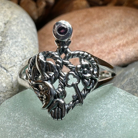 Load image into Gallery viewer, Cimaruta Ring, Italian Ring, Wiccan Jewelry, Celtic Jewelry, Pagan Ring, Witch Gift, Protection Charm, Pagan Ring, Amethyst Wiccan Ring
