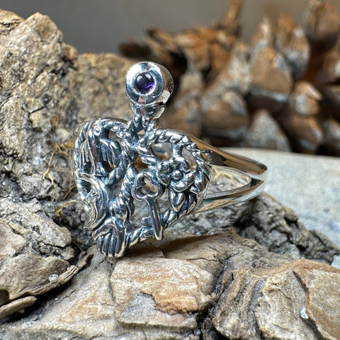 Load image into Gallery viewer, Cimaruta Ring, Italian Ring, Wiccan Jewelry, Celtic Jewelry, Pagan Ring, Witch Gift, Protection Charm, Pagan Ring, Amethyst Wiccan Ring

