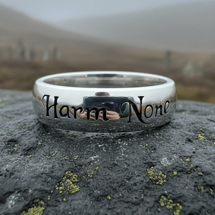 Harm None Ring, Pagan Ring, Wiccan Jewelry, Celtic Jewelry, Pagan Ring, Witch Gift, Wedding Band, Pagan Ring, Amethyst Wiccan Ring