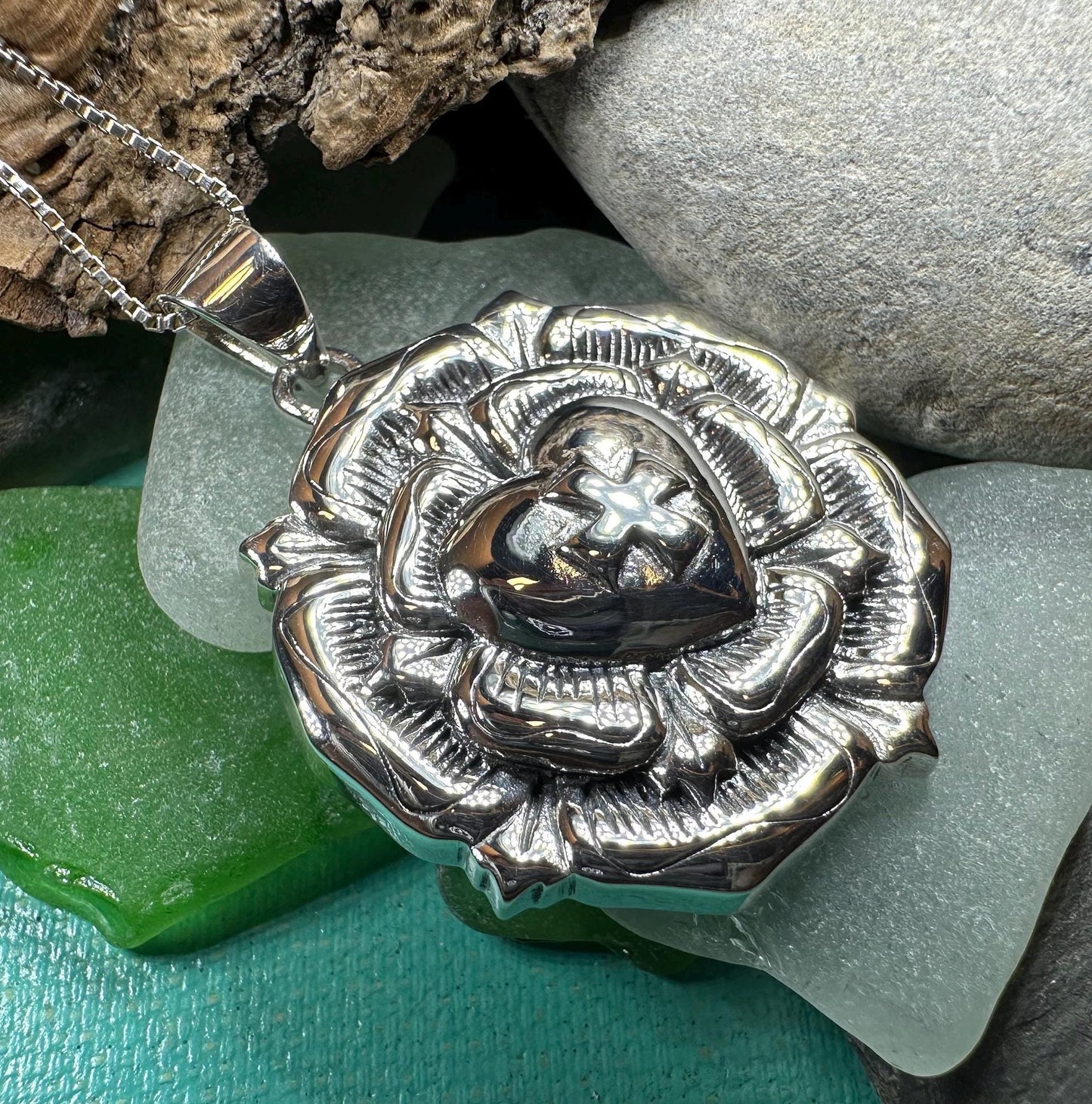 Celtic Cross Necklace, Rose Cross Pendant, Rosy Cross Jewelry, Scotland Jewelry, Large Ladies Cross, Medieval Cross, Religious Jewelry