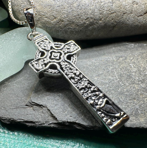 Load image into Gallery viewer, Celtic Cross Necklace, Irish Jewelry, Harp Pendant, Ireland Cross Pendant, Shamrock Jewelry, First Communion Gift, Girls Confirmation Gift
