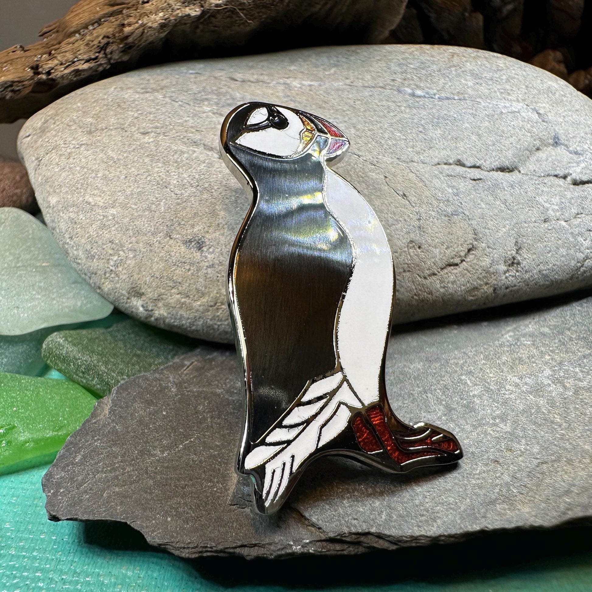 Puffin Brooch, Celtic Pin, Scotland Jewelry, Enamel Pin, Celtic Jewelry, Seabird Pewter Pin, Celtic Bird Jewelry, Nature Jewelry, Wife Gift
