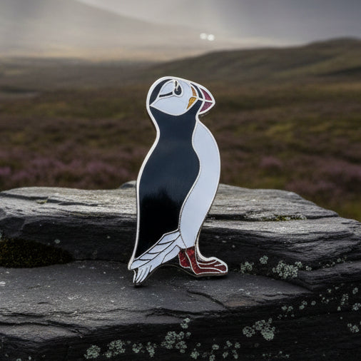 Puffin Brooch, Celtic Pin, Scotland Jewelry, Enamel Pin, Celtic Jewelry, Seabird Pewter Pin, Celtic Bird Jewelry, Nature Jewelry, Wife Gift