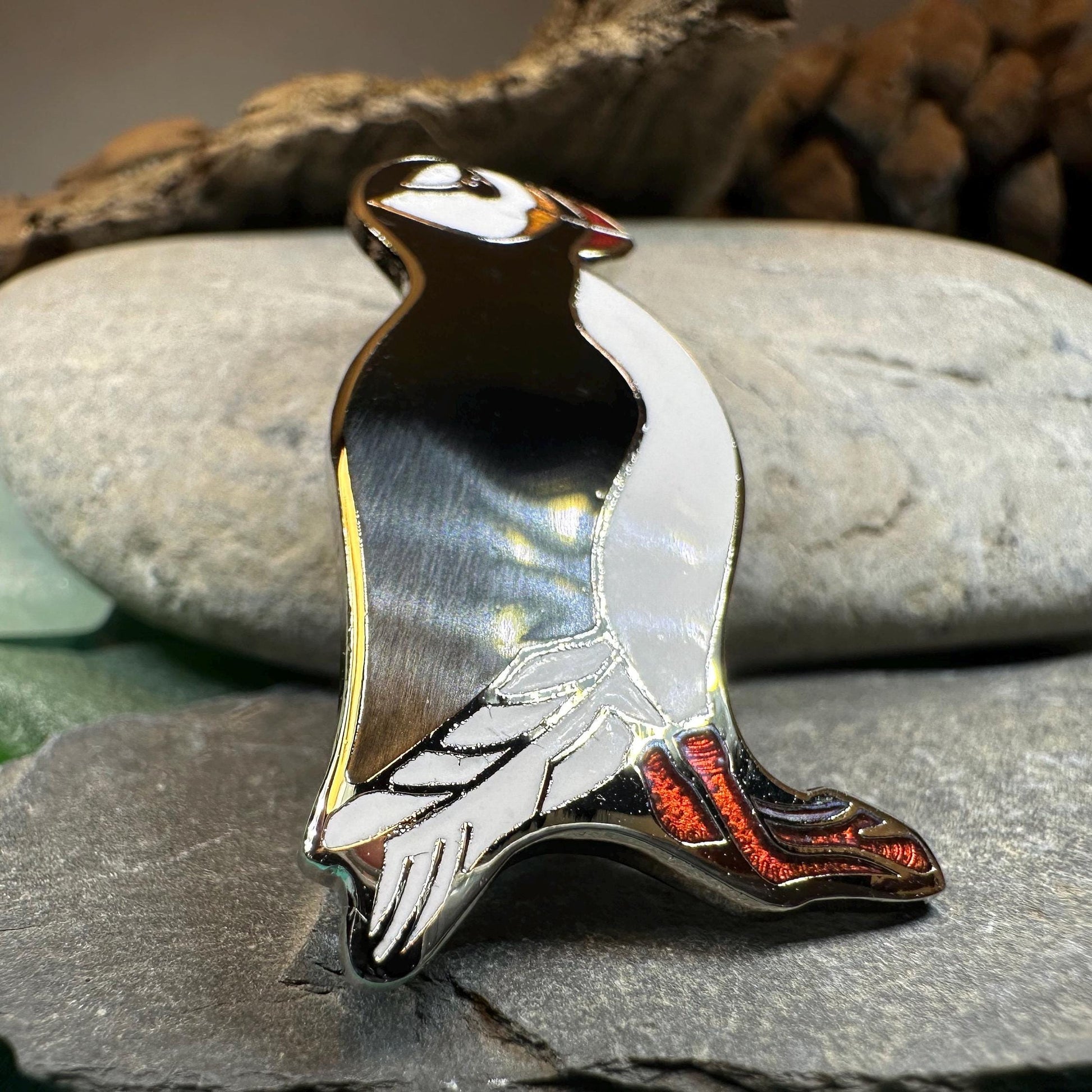Puffin Brooch, Celtic Pin, Scotland Jewelry, Enamel Pin, Celtic Jewelry, Seabird Pewter Pin, Celtic Bird Jewelry, Nature Jewelry, Wife Gift