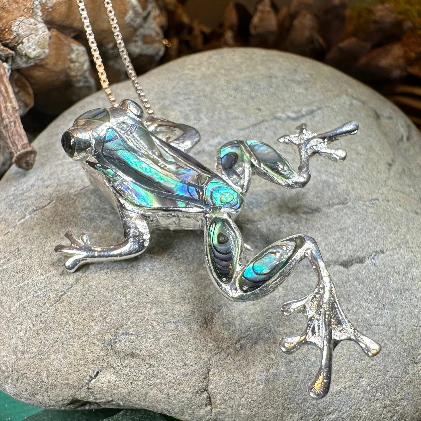 Abalone Frog Necklace in sterling silver
