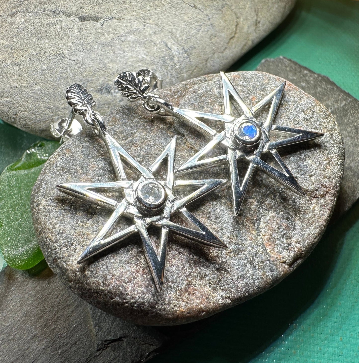 Elven Star Moonstone Earrings in Sterling Silver — view 5