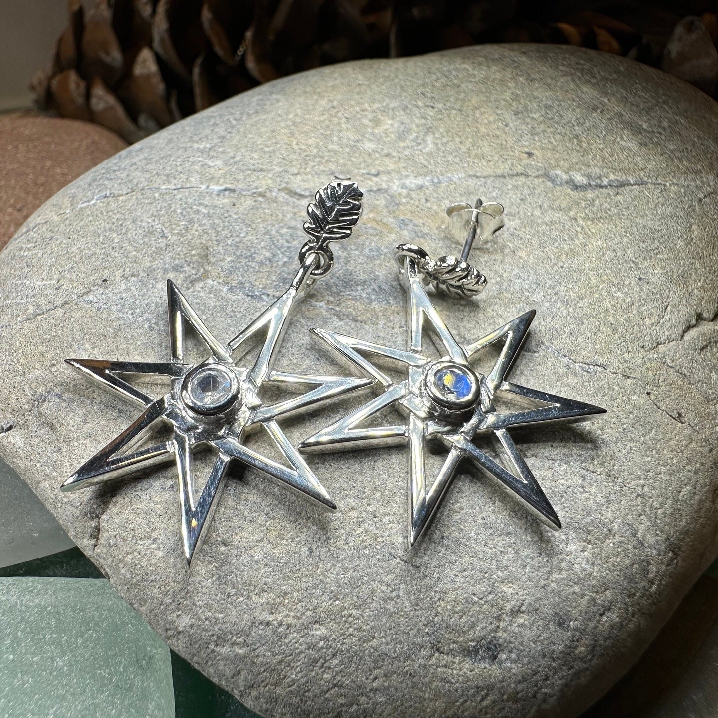 Elven Star Moonstone Earrings in Sterling Silver — view 7