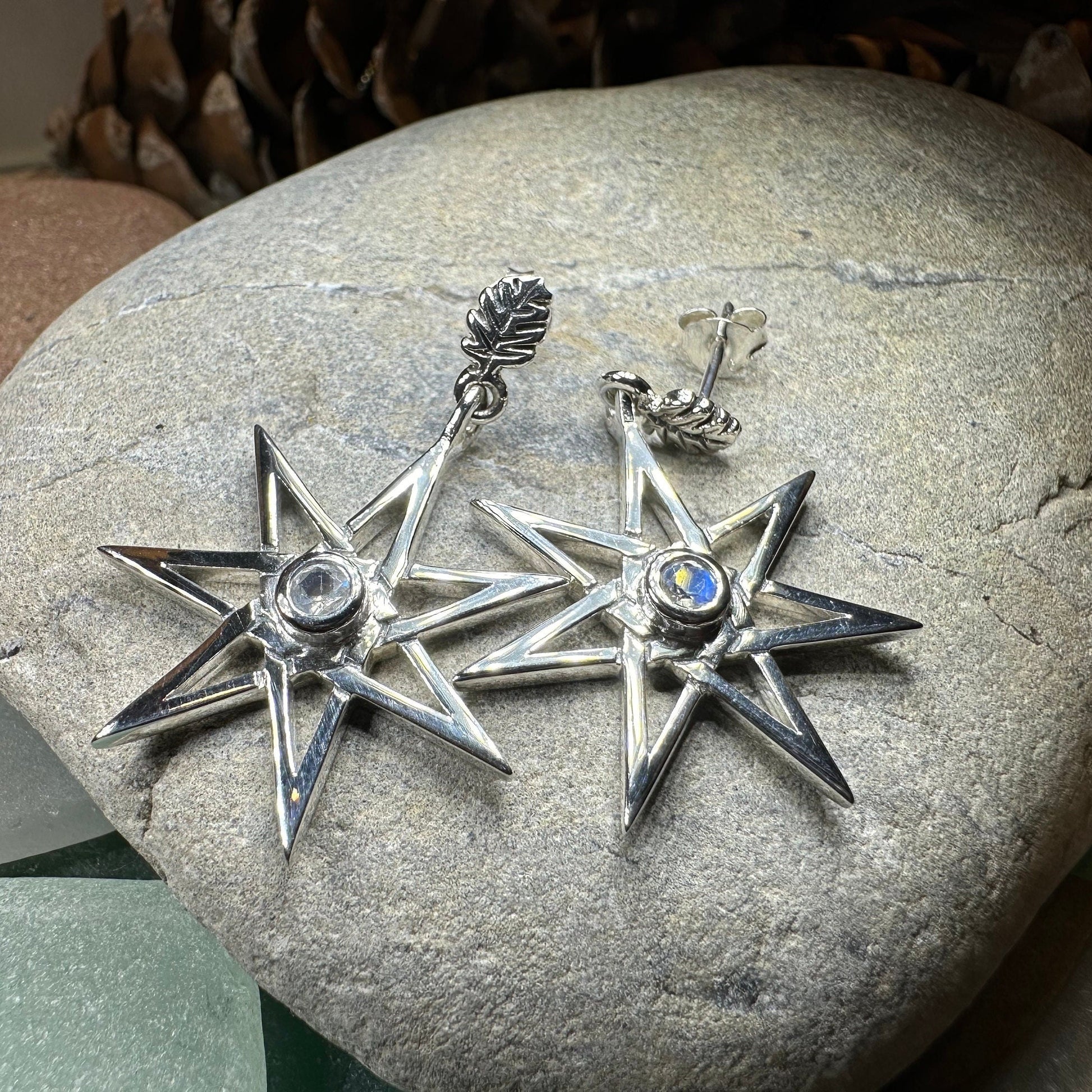 Elven Star Moonstone Earrings in Sterling Silver — view 7