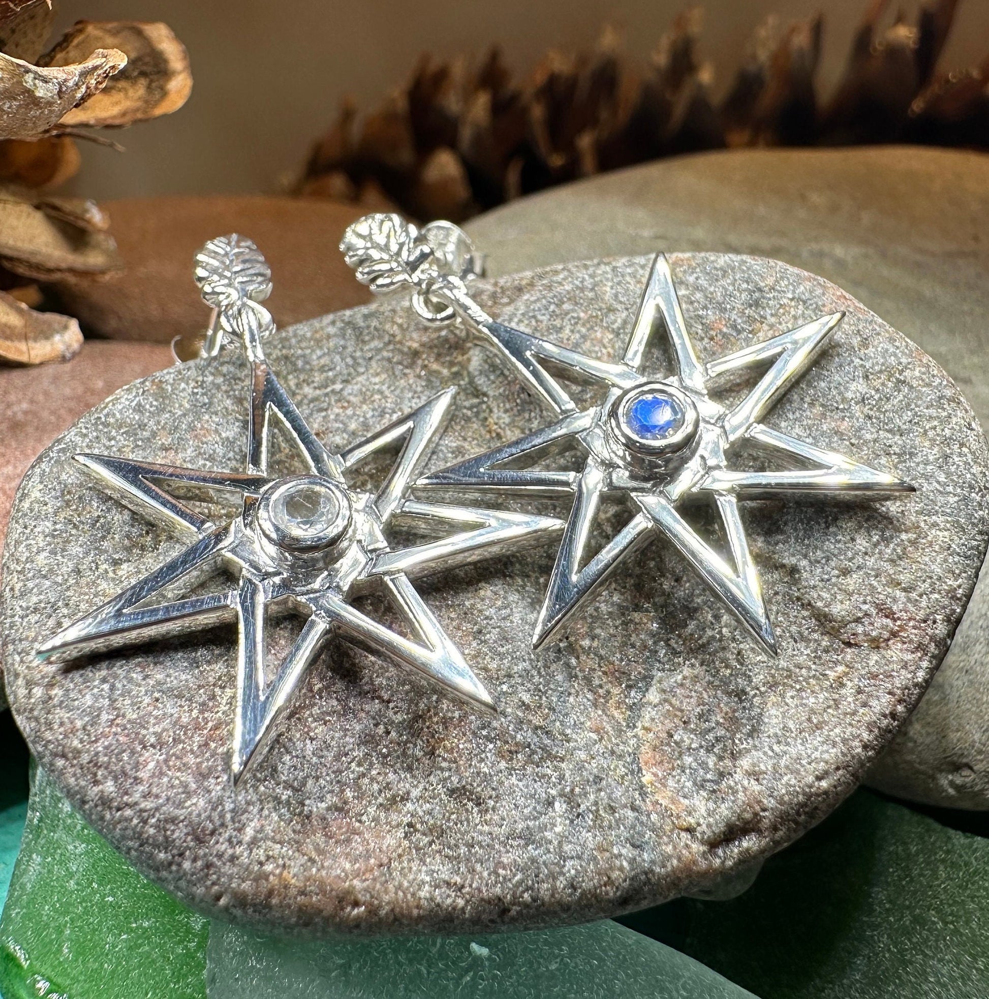 Elven Star Moonstone Earrings in Sterling Silver — view 9