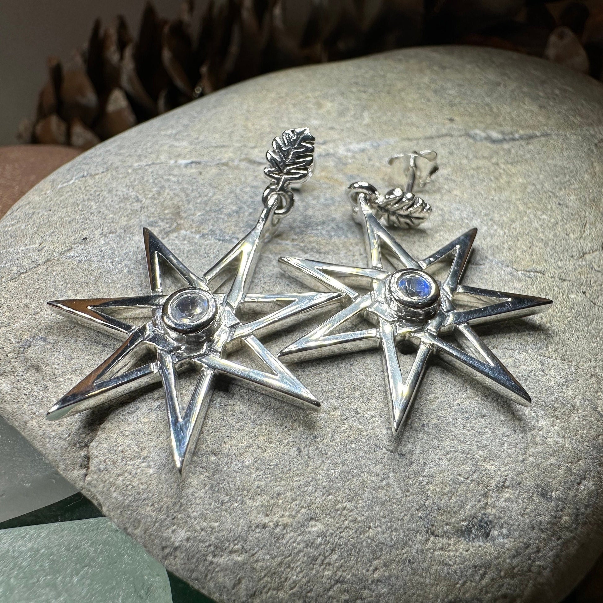 Elven Star Moonstone Earrings in Sterling Silver — view 8